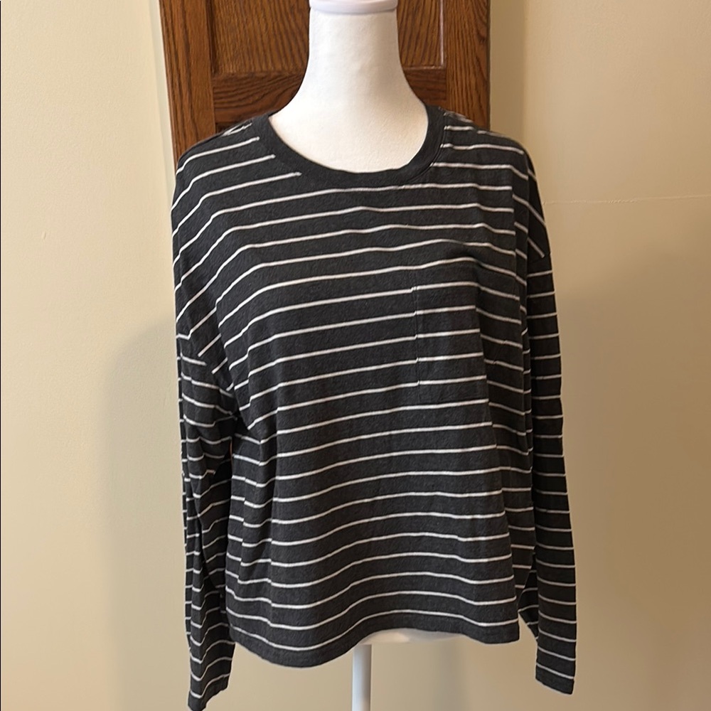 PACT Charcoal and White Striped Cotton with Long Sleeves- size Large